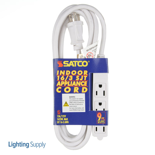 SATCO/NUVO 9 Foot Extension Cord White Finish 16/3 SJT Indoor Only 13A-125V-1625W Rating (93-5047)