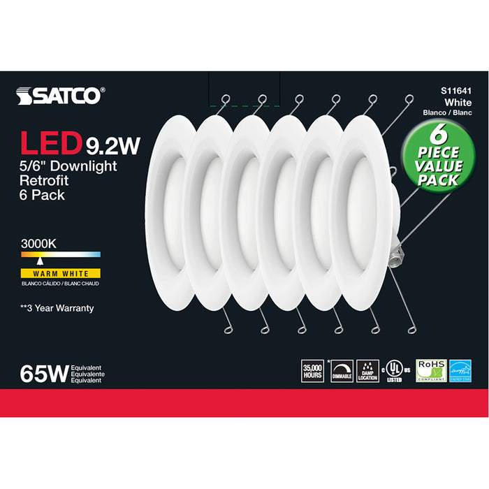 SATCO/NUVO 9.2W LED Downlight Retrofit 5-6 Inch 90 CRI 3000K 120V Pack Of 6 (S11641)