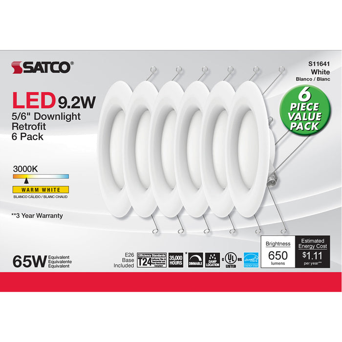SATCO/NUVO 9.2W LED Downlight Retrofit 5-6 Inch 90 CRI 3000K 120V Pack Of 6 (S11641)