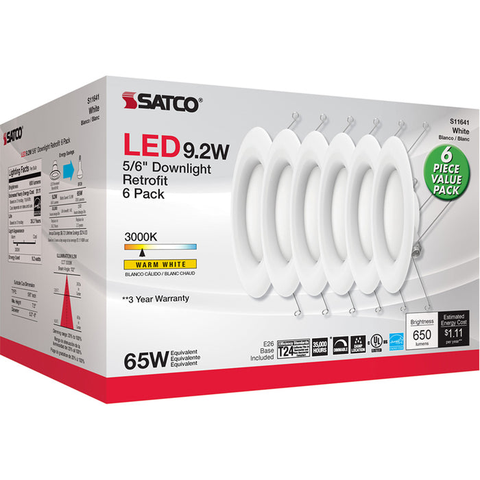 SATCO/NUVO 9.2W LED Downlight Retrofit 5-6 Inch 90 CRI 3000K 120V Pack Of 6 (S11641)