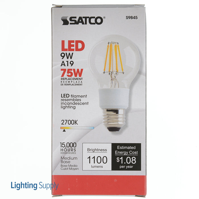 SATCO/NUVO 9A19/CL/LED/E26/27K/120V 9W A19 LED Clear Medium Base 2700K 1100Lm 120V (S9845)