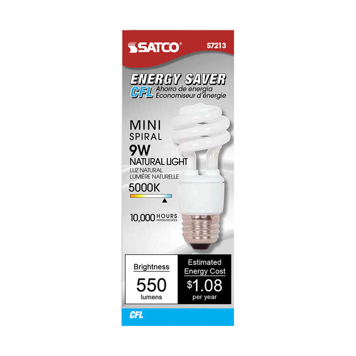 SATCO/NUVO 9T2/50 9W Miniature Spiral Compact Fluorescent 5000K 82 CRI Medium Base 120V (S7213)