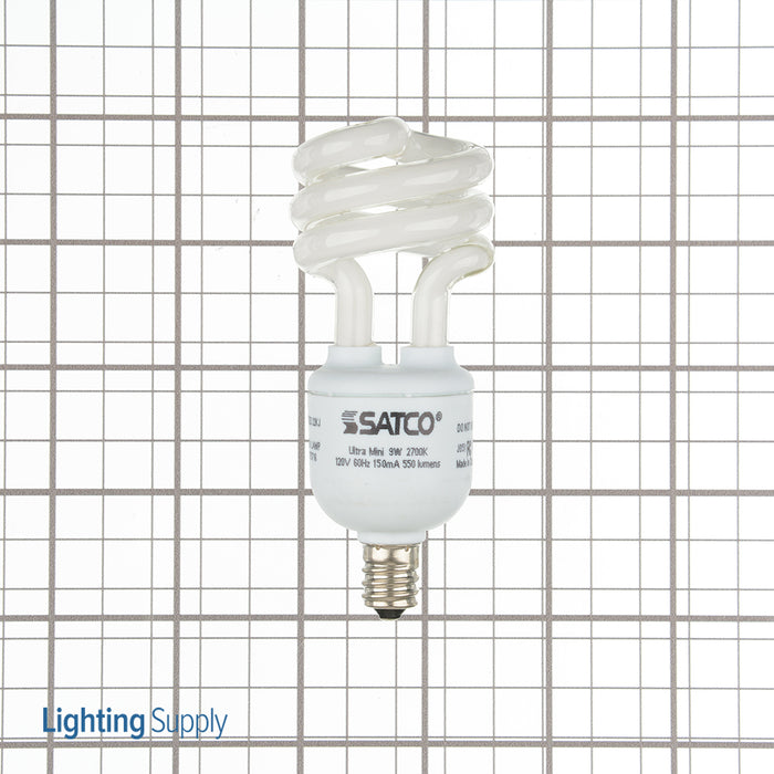 SATCO/NUVO 9T2C/27 9W Miniature Spiral Compact Fluorescent 2700K 82 CRI Candelabra Base 120V (S7361)