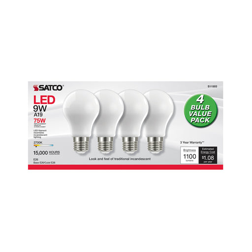 SATCO/NUVO 9W A19 LED Frosted Medium Base 2700K 120V 4-Pack (S11503)
