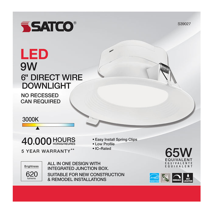 SATCO/NUVO 9W LED Direct Wire Downlight 5-6 Inch 3000K 120V Dimmable (S39027)