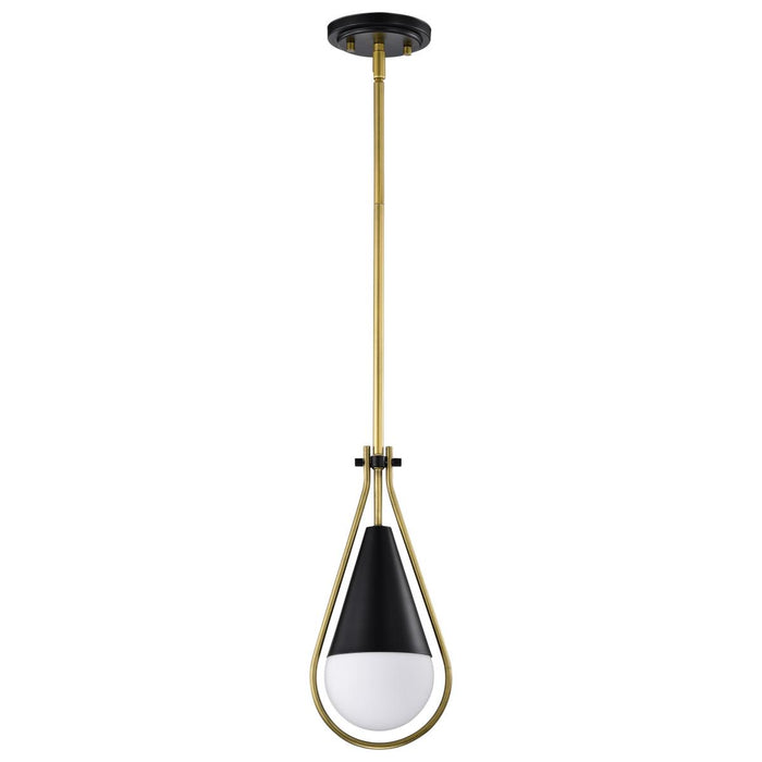 SATCO/NUVO Admiral 1 Light Pendant 10 Inch Matte Black And Natural Brass Finish White Opal Glass (60-7903)