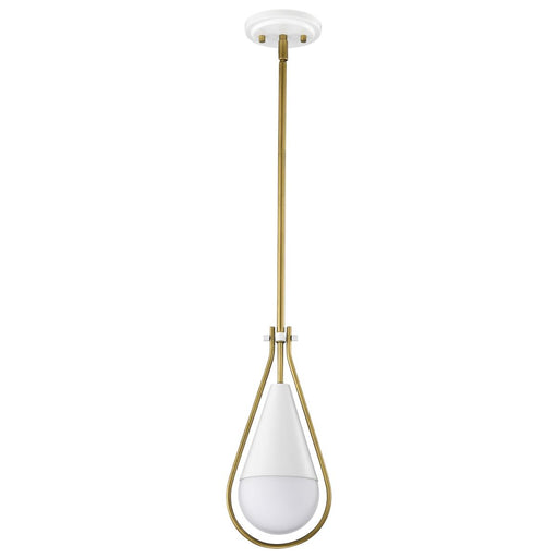 SATCO/NUVO Admiral 1 Light Pendant 6 Inch Matte White And Natural Brass Finish White Opal Glass (60-7922)