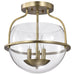 SATCO/NUVO Amado 3 Light Semi Flush Mount Vintage Brass Finish Clear Glass (60-7821)
