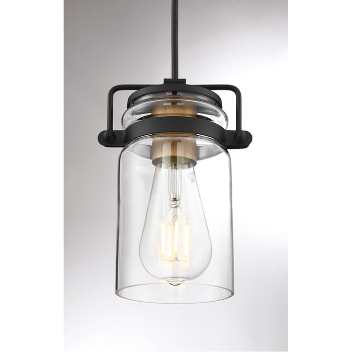 SATCO/NUVO Antebellum 1-Light Miniature Pendant Fixture Black And Aged Gold Finish With Clear Glass (60-6733)