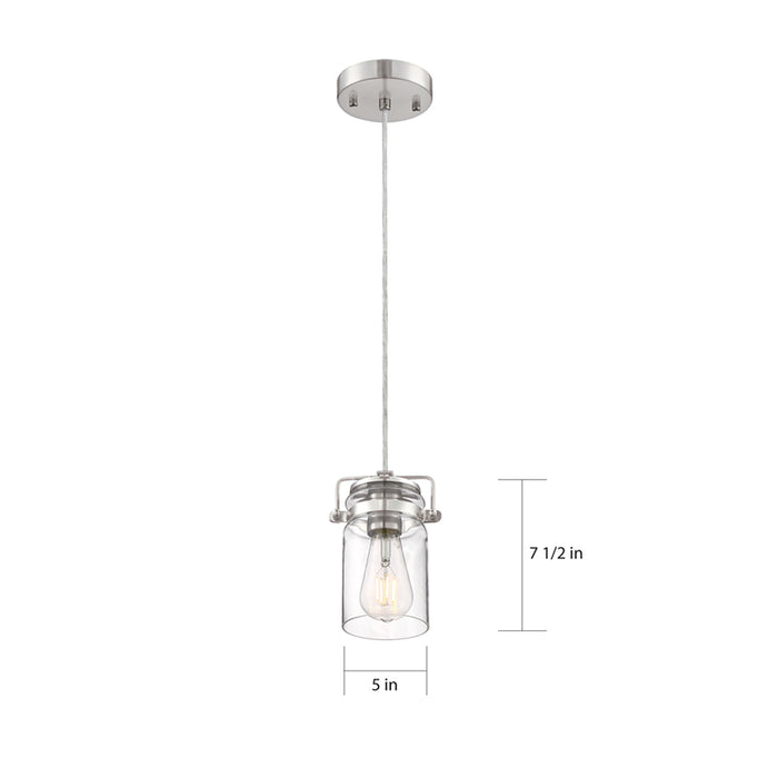 SATCO/NUVO Antebellum 1-Light Miniature Pendant Fixture Brushed Nickel Finish With Clear Glass (60-6736)