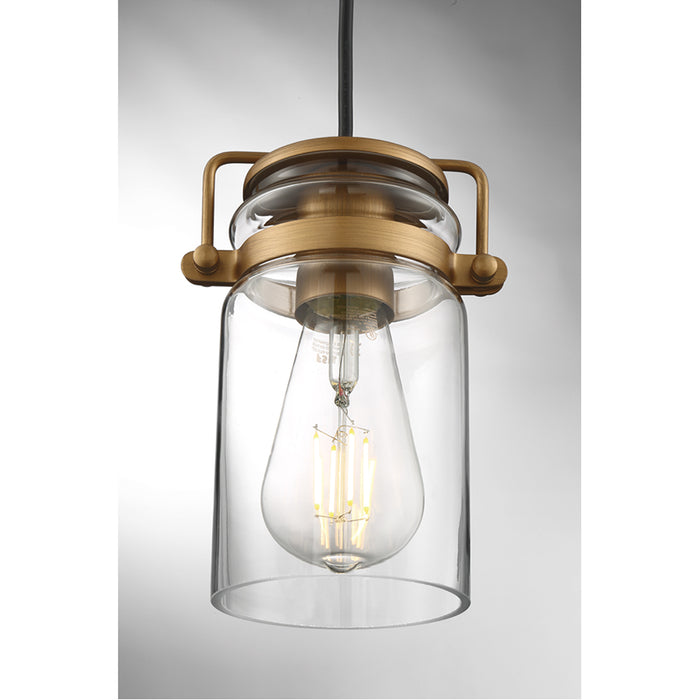 SATCO/NUVO Antebellum 1-Light Miniature Pendant Fixture Vintage Brass Finish With Clear Glass (60-6735)