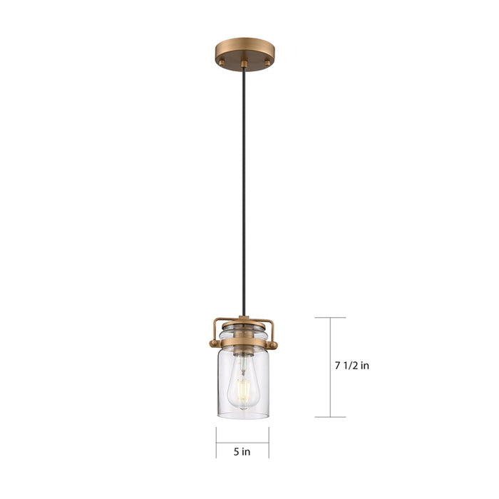 SATCO/NUVO Antebellum 1-Light Miniature Pendant Fixture Vintage Brass Finish With Clear Glass (60-6735)