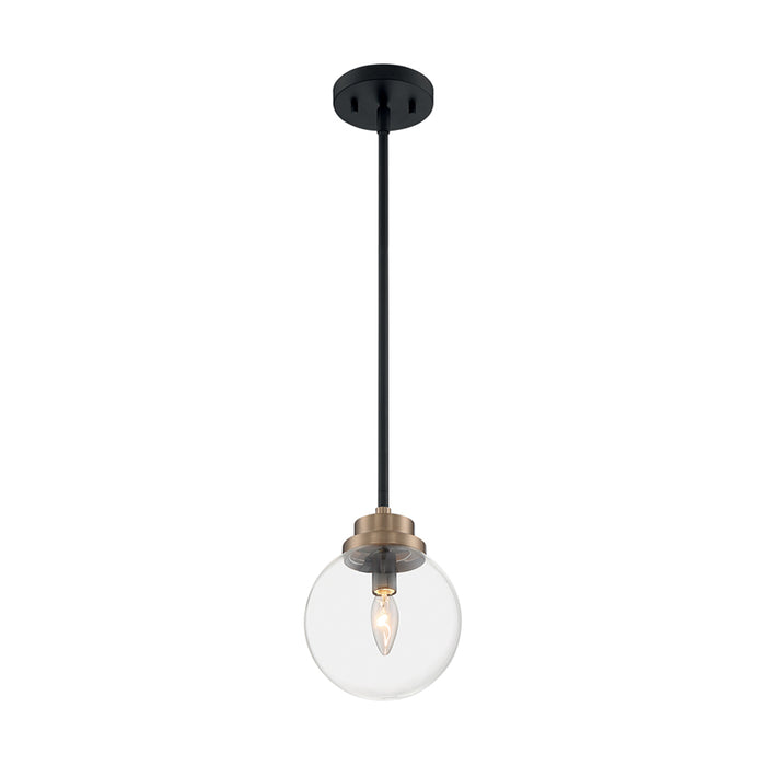 SATCO/NUVO Axis 1-Light Pendant Fixture Matte Black Finish With Brass Accents Clear Glass (60-7121)