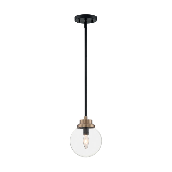 SATCO/NUVO Axis 1-Light Pendant Fixture Matte Black Finish With Brass Accents Clear Glass (60-7121)