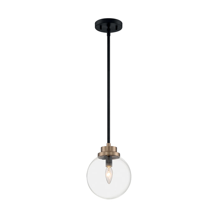 SATCO/NUVO Axis 1-Light Pendant Fixture Matte Black Finish With Brass Accents Clear Glass (60-7121)