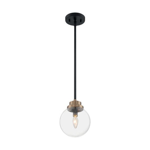 SATCO/NUVO Axis 1-Light Pendant Fixture Matte Black Finish With Brass Accents Clear Glass (60-7121)