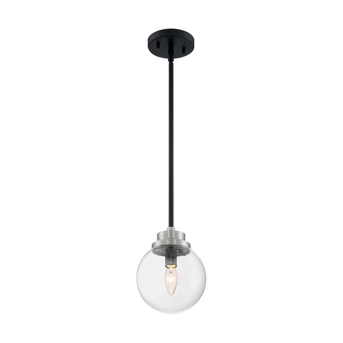 SATCO/NUVO Axis 1-Light Pendant Fixture Matte Black Finish With Brushed Nickel Accents Clear Glass (60-7131)