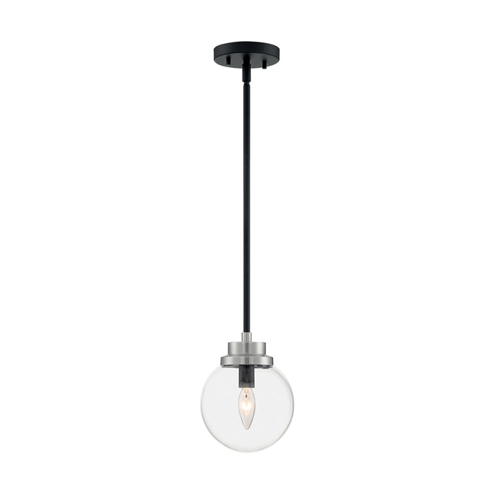 SATCO/NUVO Axis 1-Light Pendant Fixture Matte Black Finish With Brushed Nickel Accents Clear Glass (60-7131)