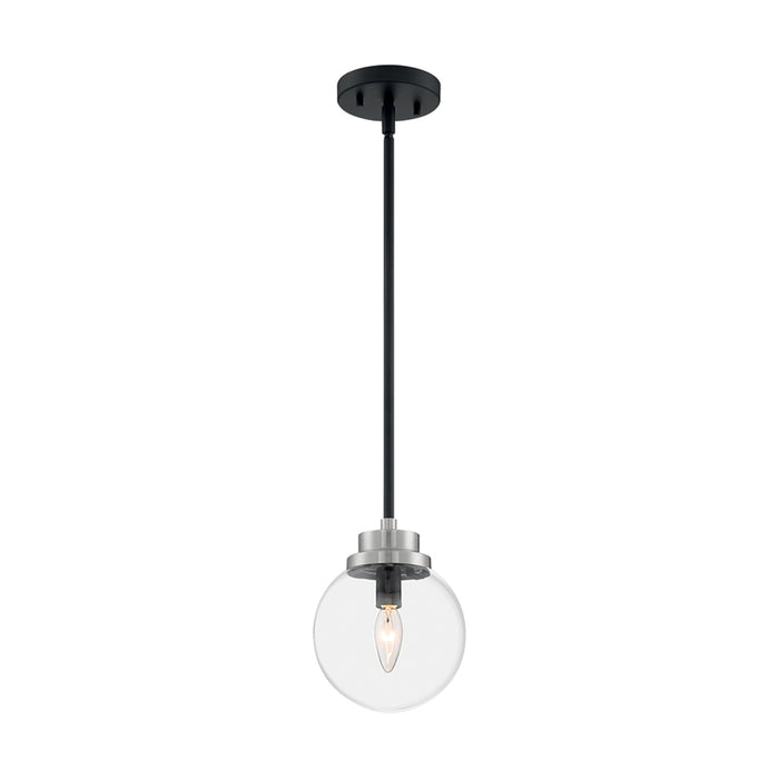 SATCO/NUVO Axis 1-Light Pendant Fixture Matte Black Finish With Brushed Nickel Accents Clear Glass (60-7131)