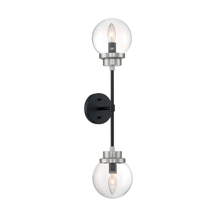 SATCO/NUVO Axis 2-Light Wall Sconce Fixture Matte Black Finish With Brushed Nickel Accents Clear Glass (60-7132)