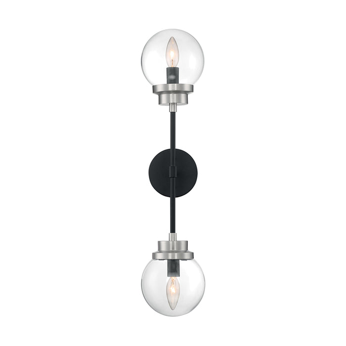 SATCO/NUVO Axis 2-Light Wall Sconce Fixture Matte Black Finish With Brushed Nickel Accents Clear Glass (60-7132)