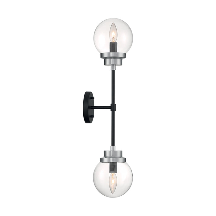 SATCO/NUVO Axis 2-Light Wall Sconce Fixture Matte Black Finish With Brushed Nickel Accents Clear Glass (60-7132)