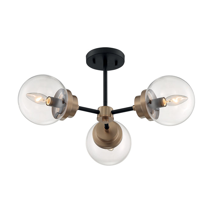 SATCO/NUVO Axis 3-Light Semi-Flush Fixture Matte Black Finish With Brass Accents Clear Glass (60-7123)