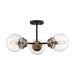 SATCO/NUVO Axis 3-Light Semi-Flush Fixture Matte Black Finish With Brass Accents Clear Glass (60-7123)