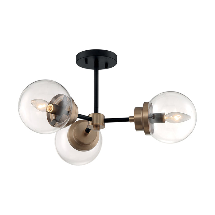 SATCO/NUVO Axis 3-Light Semi-Flush Fixture Matte Black Finish With Brass Accents Clear Glass (60-7123)