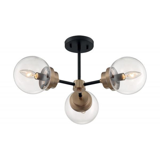 SATCO/NUVO Axis 3-Light Semi-Flush Fixture Matte Black Finish With Brass Accents Clear Glass (60-7123)
