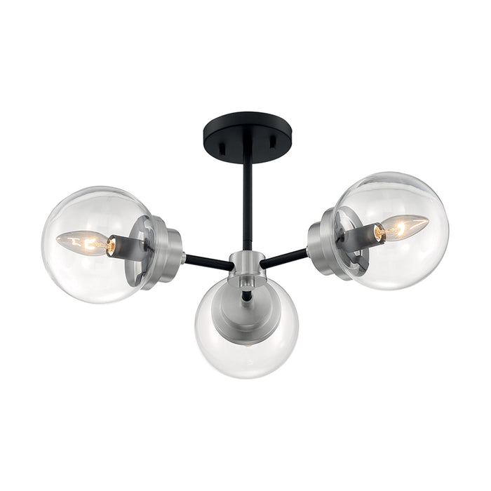 SATCO/NUVO Axis 3-Light Semi-Flush Fixture Matte Black Finish With Brushed Nickel Accents Clear Glass (60-7133)