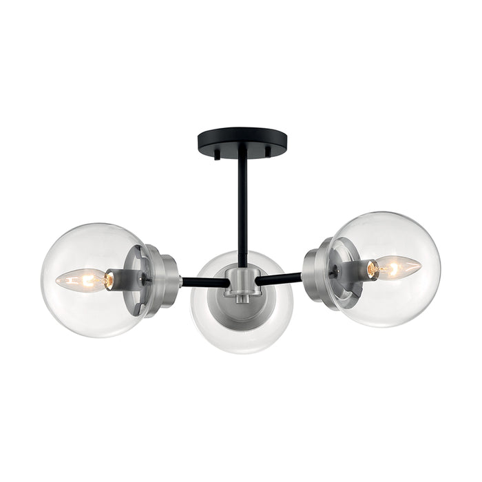 SATCO/NUVO Axis 3-Light Semi-Flush Fixture Matte Black Finish With Brushed Nickel Accents Clear Glass (60-7133)