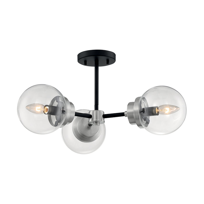 SATCO/NUVO Axis 3-Light Semi-Flush Fixture Matte Black Finish With Brushed Nickel Accents Clear Glass (60-7133)