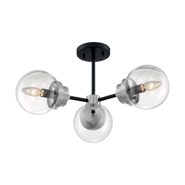 SATCO/NUVO Axis 3-Light Semi-Flush Fixture Matte Black Finish With Brushed Nickel Accents Clear Glass (60-7133)