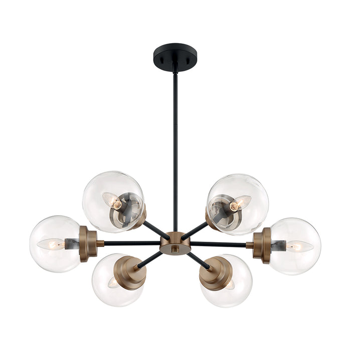 SATCO/NUVO Axis 6-Light Chandelier Fixture Matte Black Finish With Brass Accents Clear Glass (60-7126)