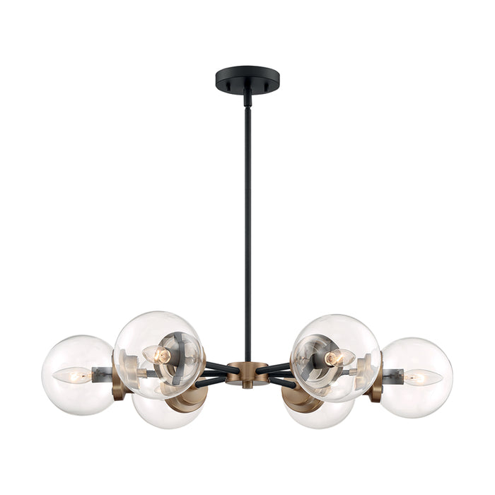 SATCO/NUVO Axis 6-Light Chandelier Fixture Matte Black Finish With Brass Accents Clear Glass (60-7126)