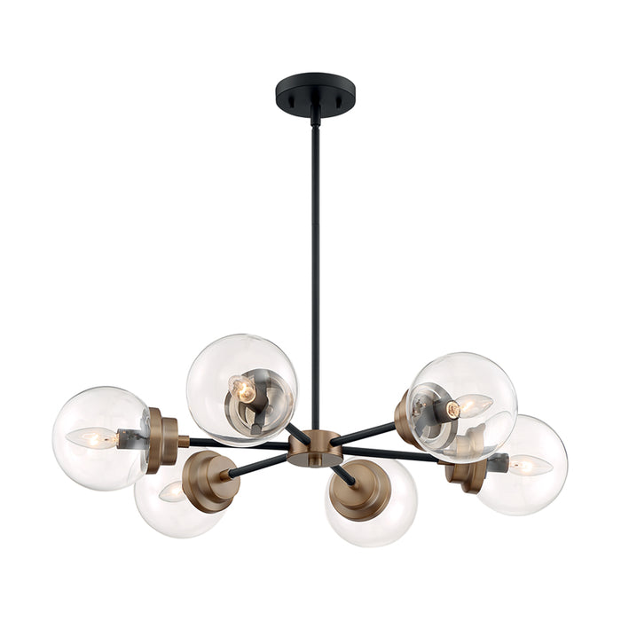 SATCO/NUVO Axis 6-Light Chandelier Fixture Matte Black Finish With Brass Accents Clear Glass (60-7126)