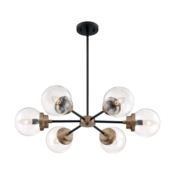 SATCO/NUVO Axis 6-Light Chandelier Fixture Matte Black Finish With Brass Accents Clear Glass (60-7126)