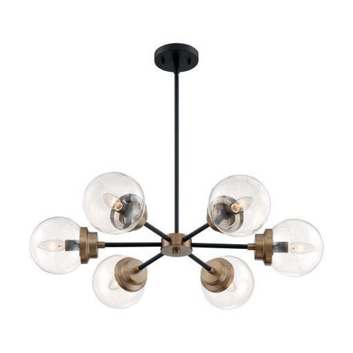 SATCO/NUVO Axis 6-Light Chandelier Fixture Matte Black Finish With Brass Accents Clear Glass (60-7126)