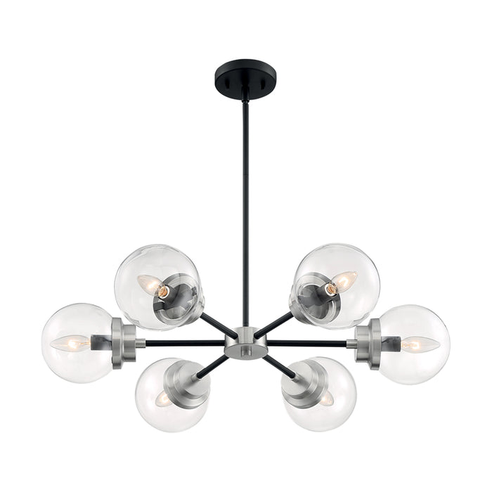 SATCO/NUVO Axis 6-Light Chandelier Fixture Matte Black Finish With Brushed Nickel Accents Clear Glass (60-7136)