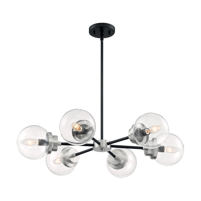 SATCO/NUVO Axis 6-Light Chandelier Fixture Matte Black Finish With Brushed Nickel Accents Clear Glass (60-7136)
