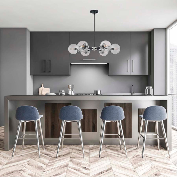 SATCO/NUVO Axis 6-Light Chandelier Fixture Matte Black Finish With Brushed Nickel Accents Clear Glass (60-7136)