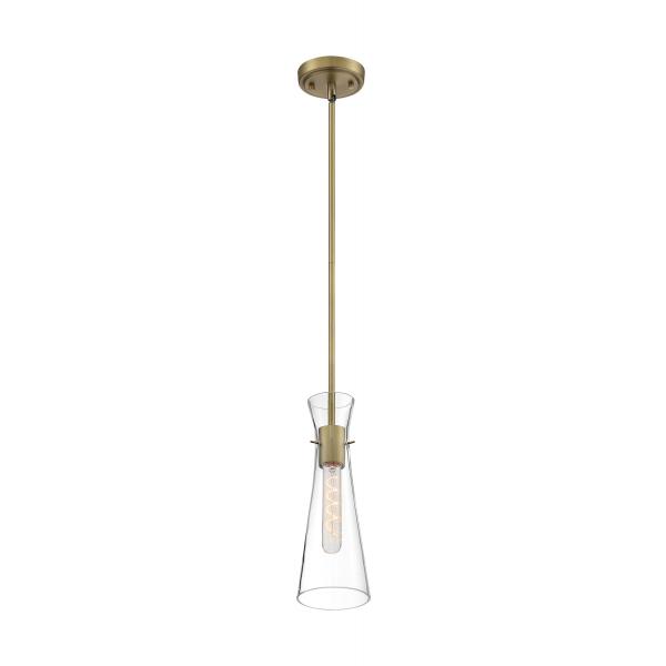 SATCO/NUVO Bahari 1-Light Mini Pendant Fixture Vintage Brass Finish With Clear Glass (60-6858)