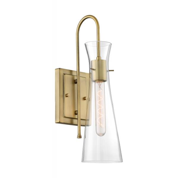 SATCO/NUVO Bahari 1-Light Wall Sconce Fixture Vintage Brass Finish With Clear Glass (60-6857)