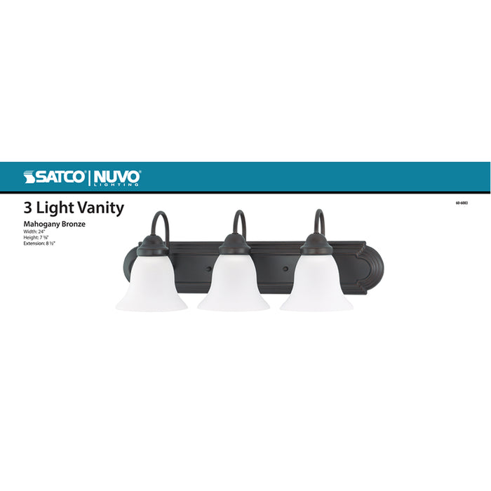 SATCO/NUVO Ballerina 3-Light 24 Inch Vanity With Frosted White Glass Color Retail Packaging (60-6083)