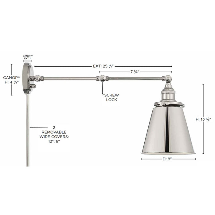 SATCO/NUVO Bayard Swing Arm Lamp Polished Nickel With Switch (60-7368)