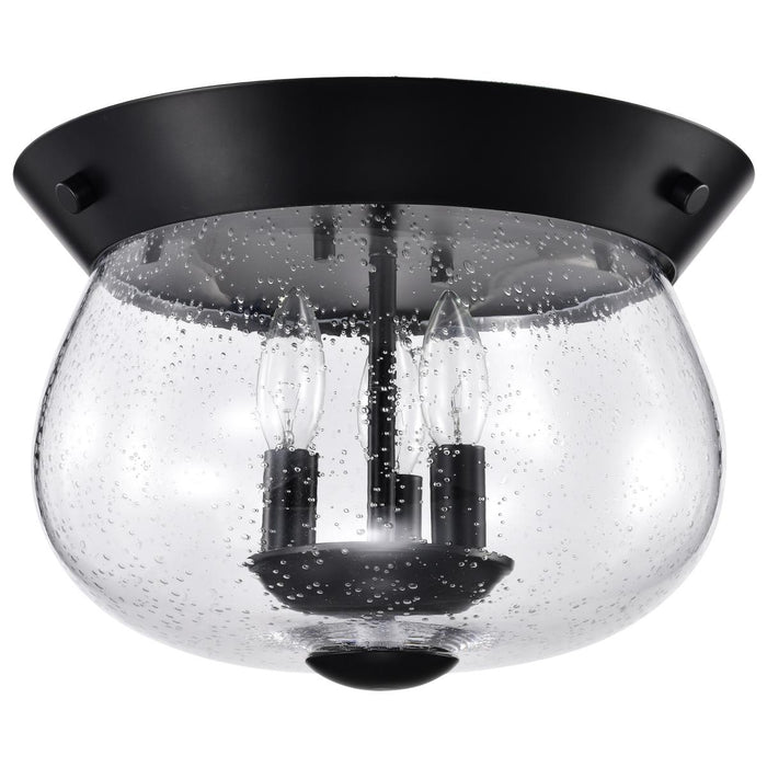 SATCO/NUVO Boliver 3 Light Flush Mount Matte Black Finish Clear Seeded Glass (60-7806)