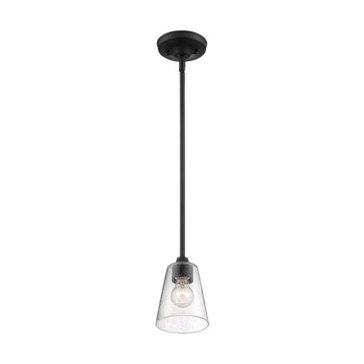 SATCO/NUVO Bransel 1-Light Mini Pendant Fixture Matte Black Finish With Clear Seeded Glass (60-7280)