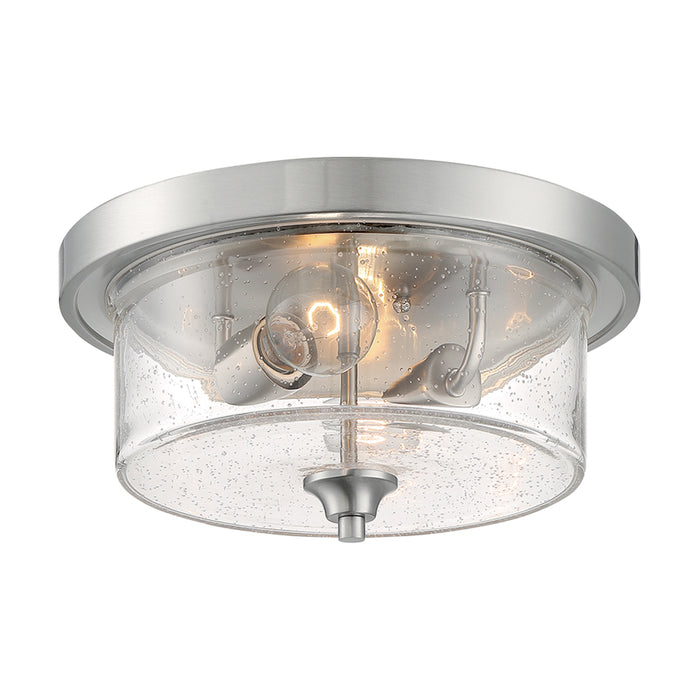 SATCO/NUVO Bransel 2-Light Flush Mount Fixture Brushed Nickel Finish With Clear Seeded Glass (60-7190)