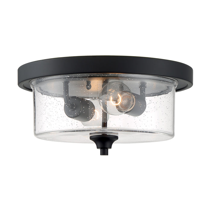 SATCO/NUVO Bransel 2-Light Flush Mount Fixture Matte Black Finish With Clear Seeded Glass (60-7290)